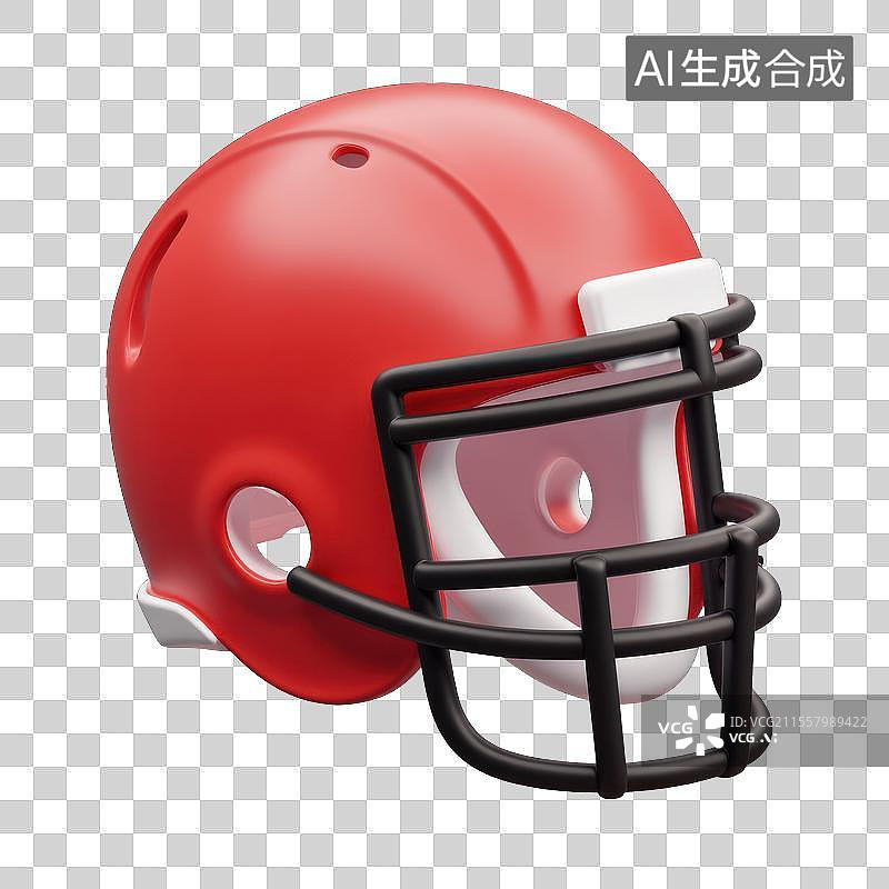 【AI数字艺术】红色橄榄球头盔特写，运动装备头盔图片素材