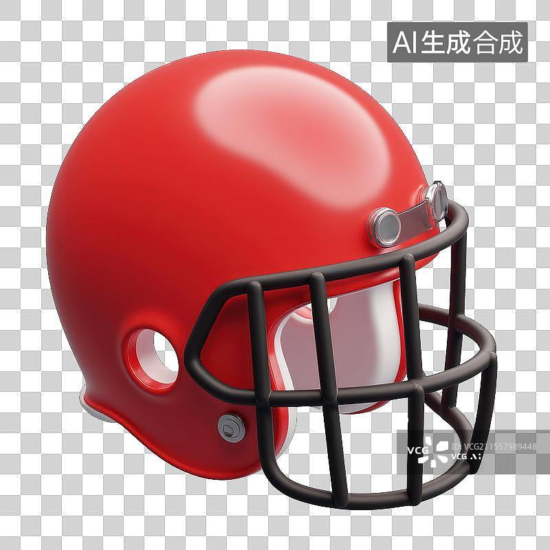 【AI数字艺术】红色橄榄球头盔特写，运动装备头盔图片素材