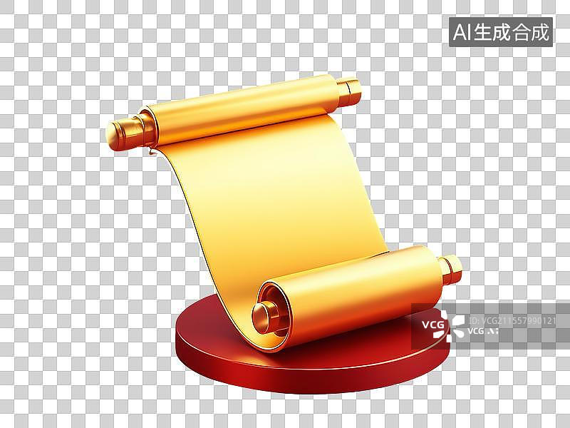 【AI数字艺术】3D金色空白卷轴插画图标元素图片素材