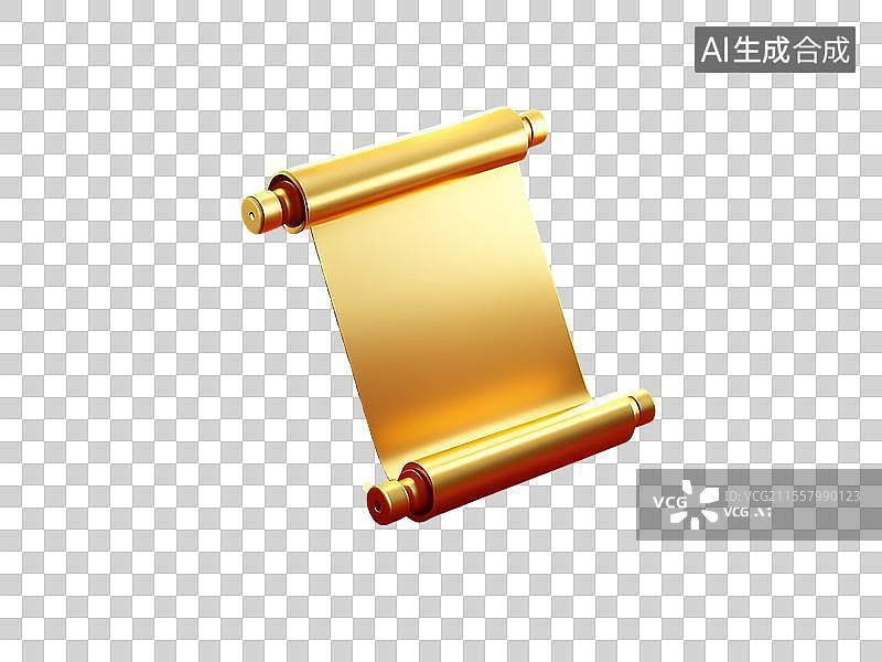 【AI数字艺术】3D金色空白卷轴插画图标元素图片素材