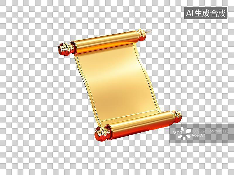 【AI数字艺术】3D金色空白卷轴插画图标元素图片素材