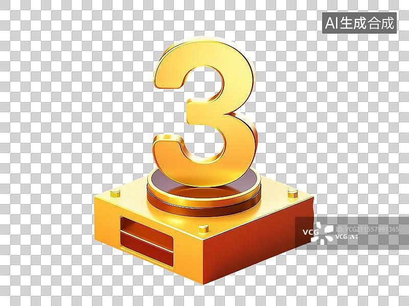【AI数字艺术】一个金色的数字3立在奖台上图片素材