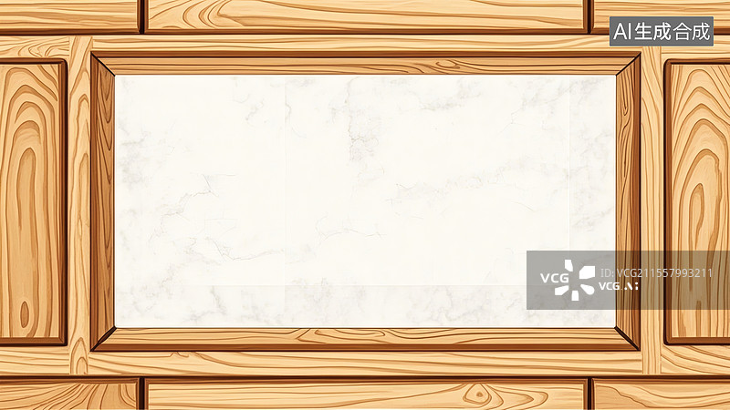 【AI数字艺术】木质框架中的空白大理石板2D卡通最大图片素材
