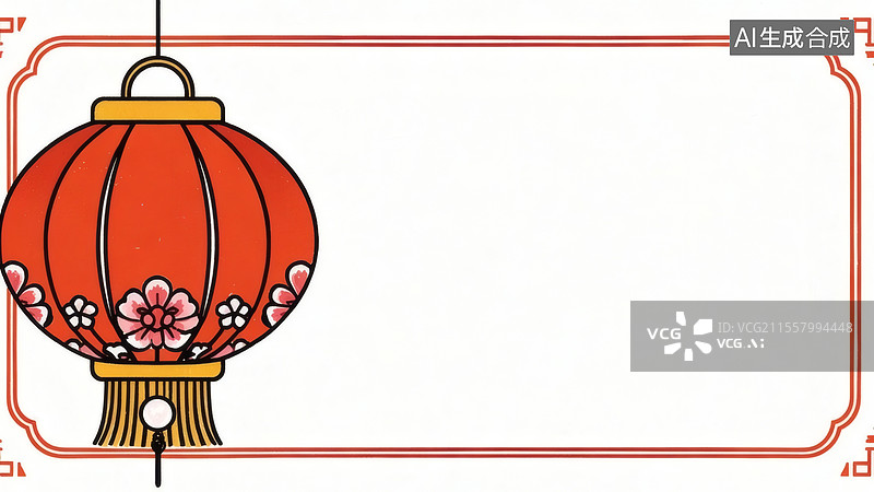 【AI数字艺术】传统红灯笼装饰图案2D卡通居左图片素材