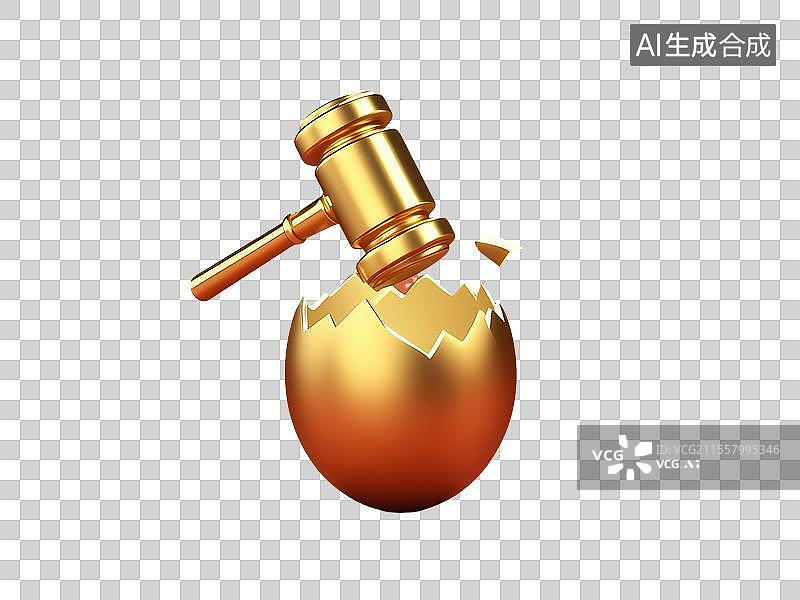 【AI数字艺术】一个金色的锤子砸开金蛋3D元素图片素材