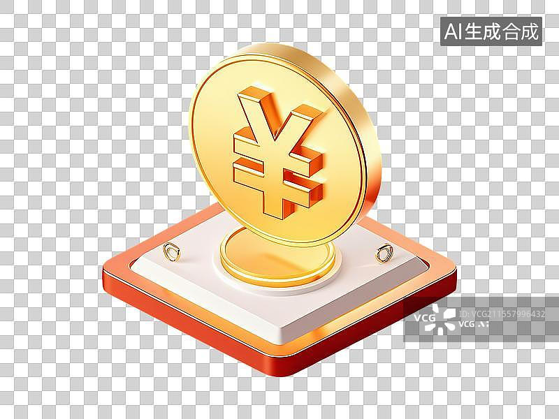 【AI数字艺术】一个金色的价钱价格¥符号3D元素图片素材