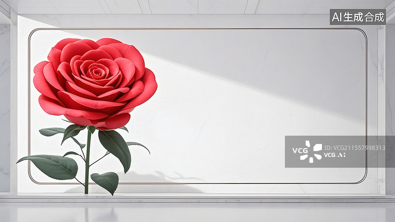 【AI数字艺术】红玫瑰与大理石背景2D卡通居左图片素材