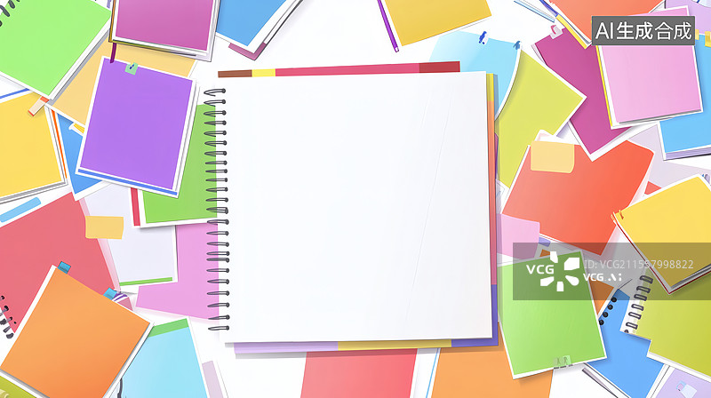 【AI数字艺术】空白笔记本与彩色纸张2D卡通最大图片素材