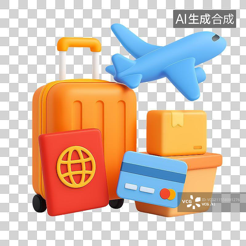 【AI数字艺术】3D旅行出行图标设计图片素材