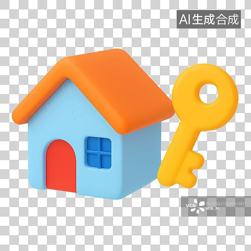 【AI数字艺术】3D房屋钥匙安全图标设计图片素材