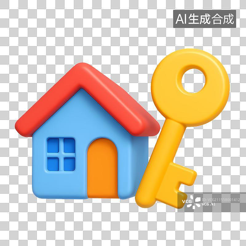 【AI数字艺术】3D房屋钥匙安全图标设计图片素材