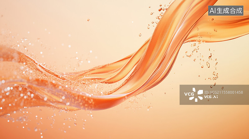 【AI数字艺术】橙色水波流动形成优美的曲线特写背景图片素材