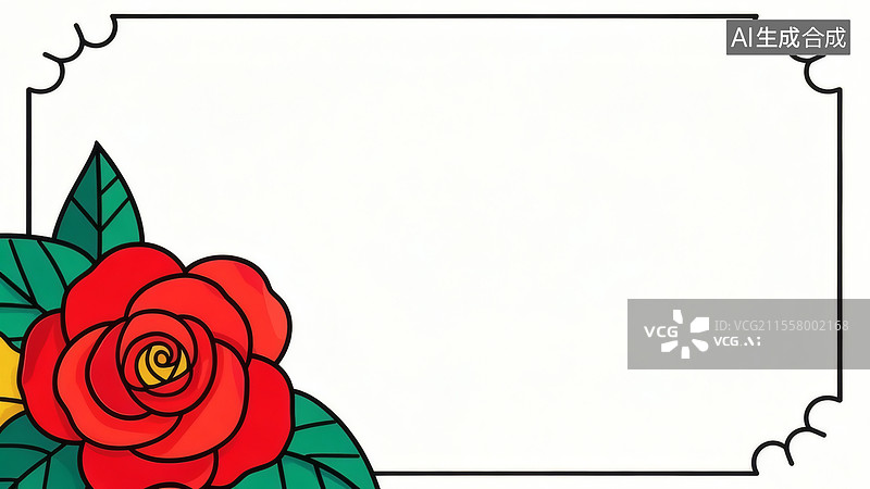 【AI数字艺术】红玫瑰装饰边框2D卡通左下图片素材