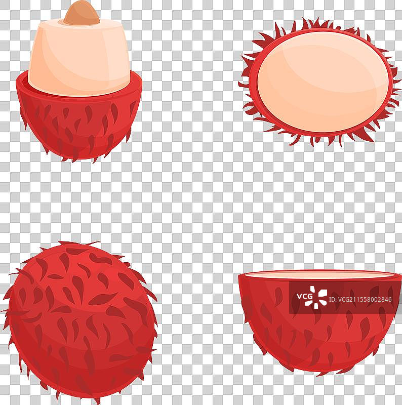 红毛丹图标集，包含整颗和半颗的卡通形象图片素材