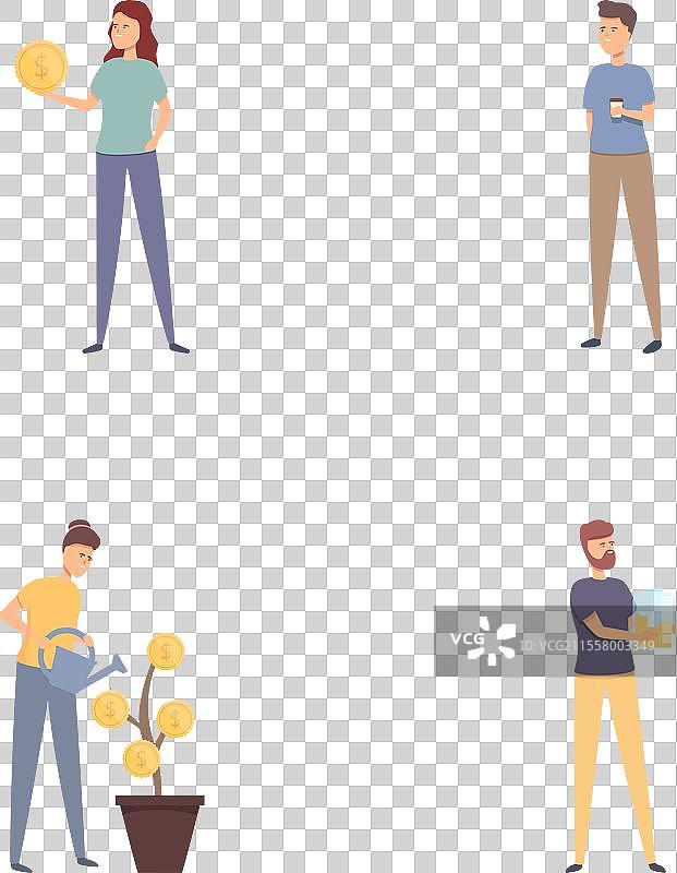 被动收入图标集 卡通人物图片素材