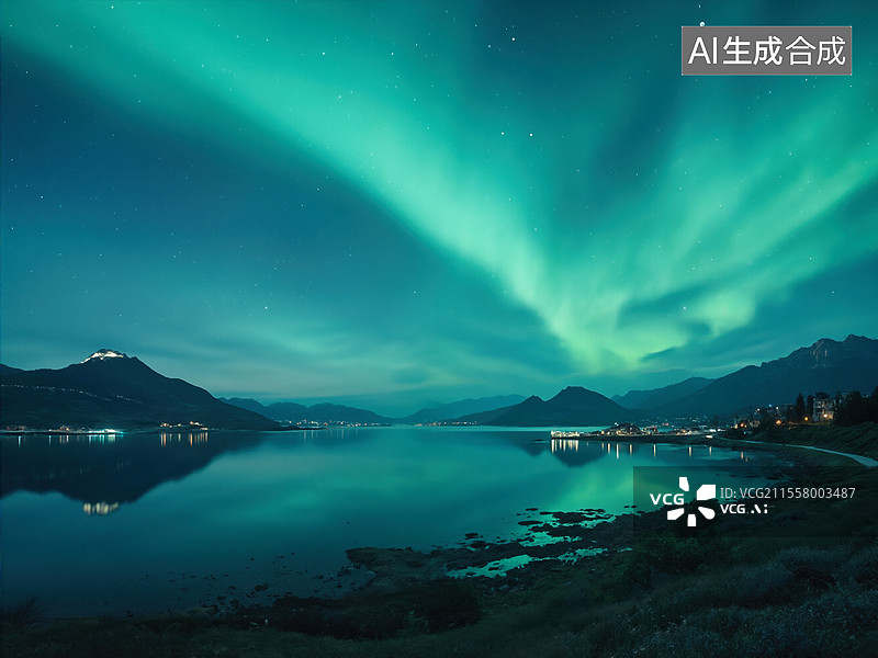 【AI数字艺术】极光湖畔图片素材