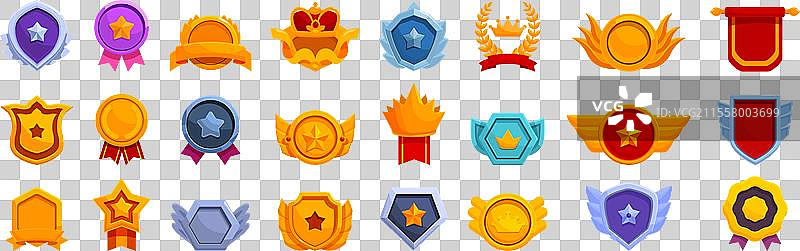 卡通形状的皇家奖杯奖牌图标集图片素材