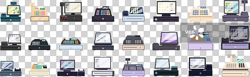 卡通风格的小型收银机图标集图片素材