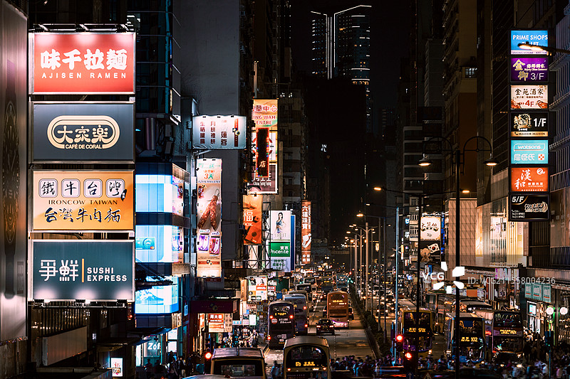 香港街道旺角夜色油麻地图片素材