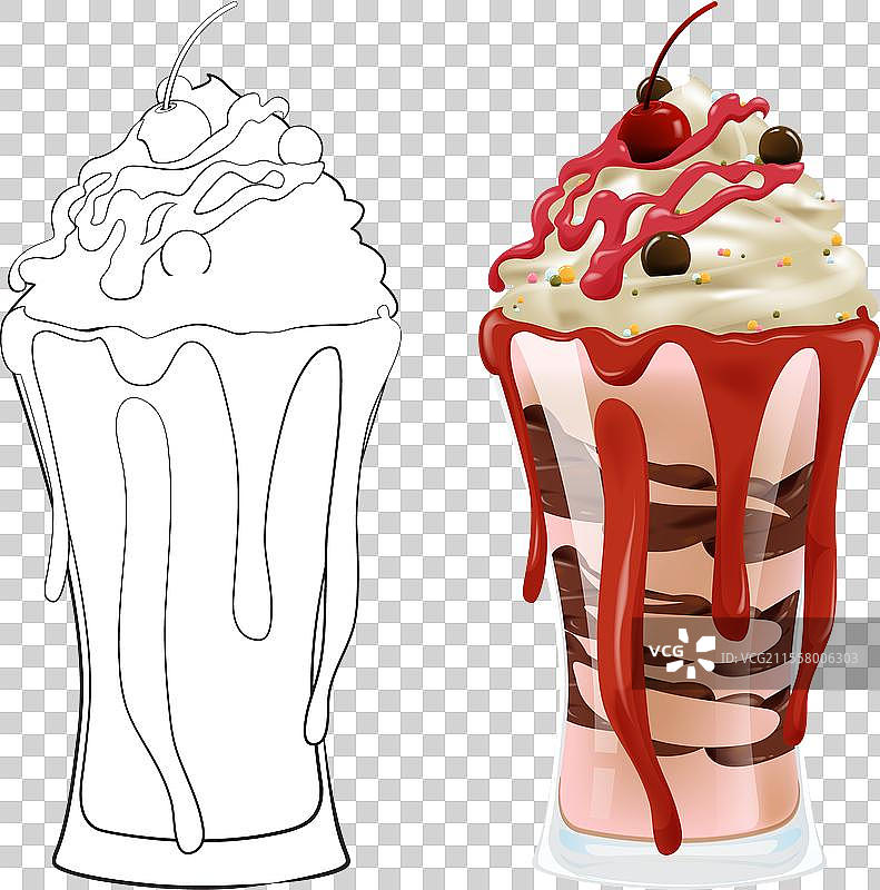 一份手绘并上色的圣代冰淇淋图片素材
