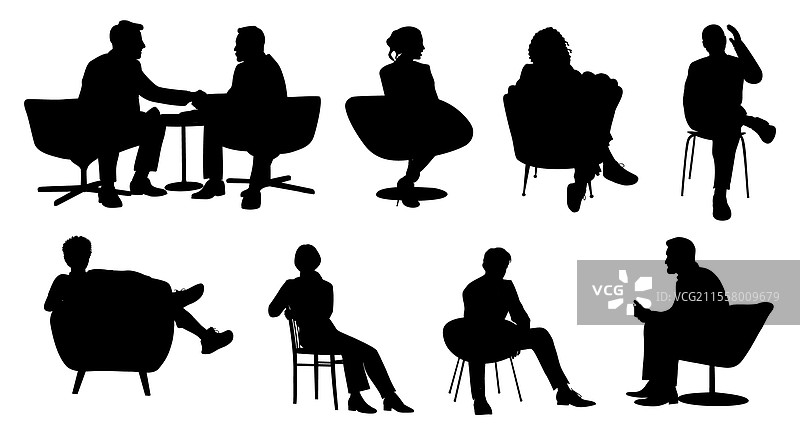 一组坐在椅子上的人影剪影图片素材