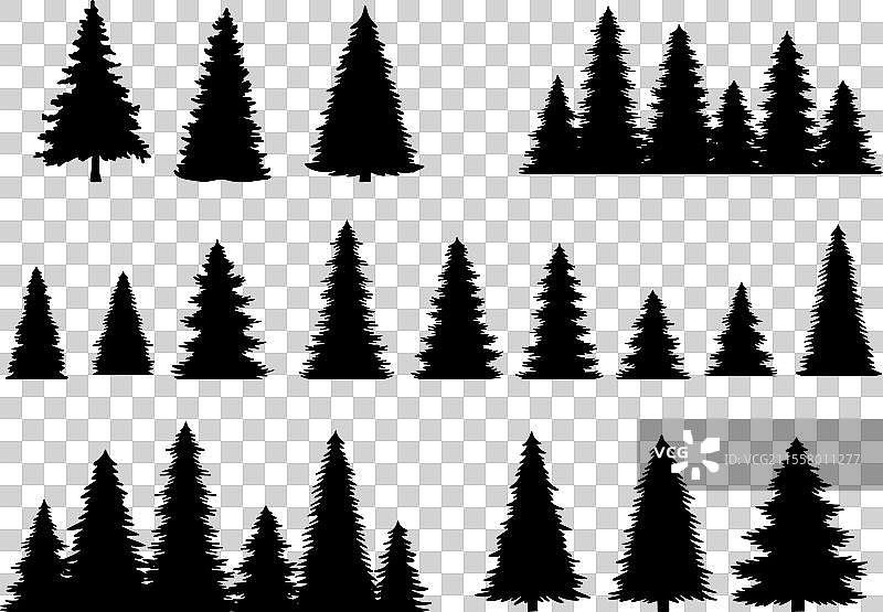 复古树木森林剪影轮廓集图片素材