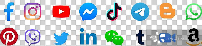 一组流行的社交媒体标志，例如图片素材