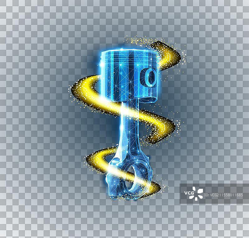 一个活塞和蓝色机油上的油溅图片素材