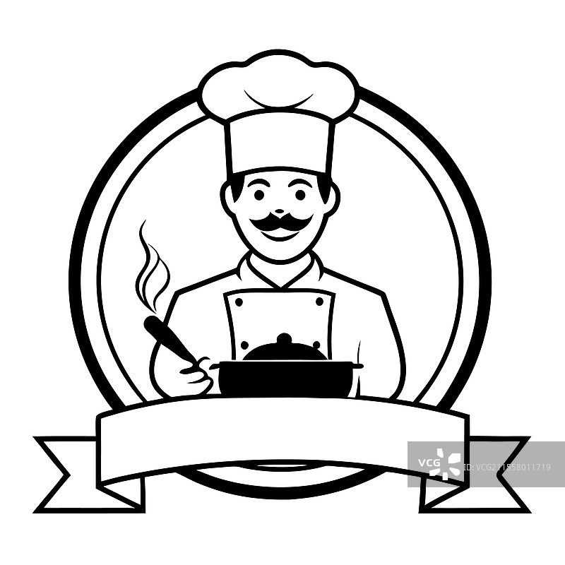 厨师标志圆形徽章线条艺术微笑的厨师图片素材