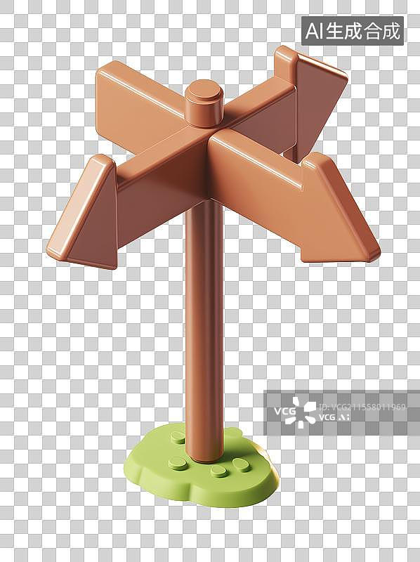 【AI数字艺术】3D粘土立体木制路标指示牌方向元素图片素材