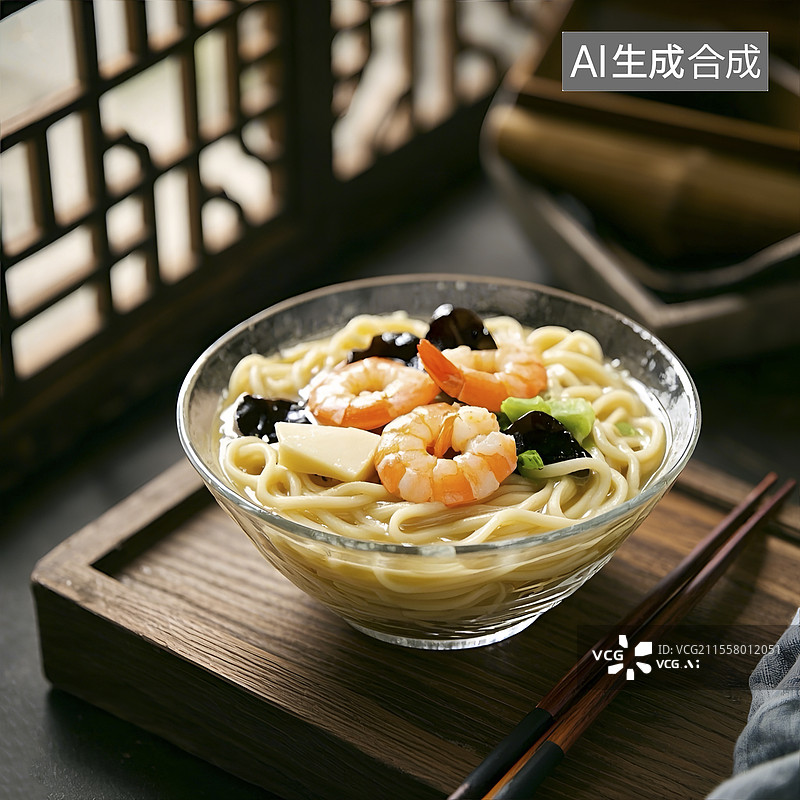 【AI数字艺术】一碗热气腾腾的鲜虾面条图片素材