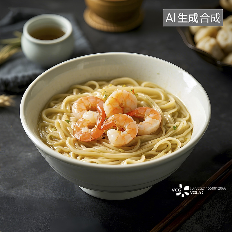 【AI数字艺术】一碗热气腾腾的鲜虾面条图片素材