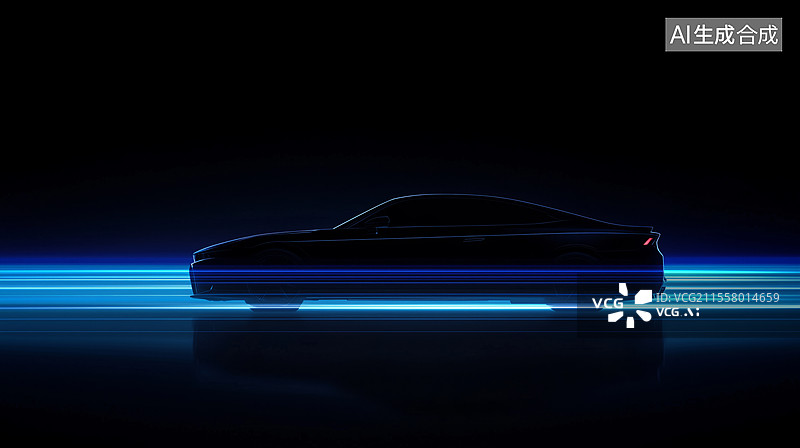 【AI数字艺术】智能汽车行驶在蓝色数据高速公路上图片素材