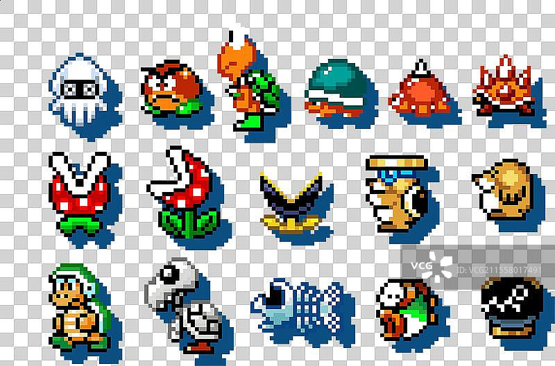 超级马里奥世界中的敌人角色集合图片素材