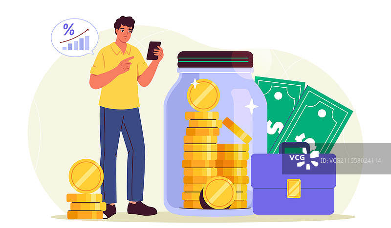 年轻男子与公文包旁的盈利者图片素材