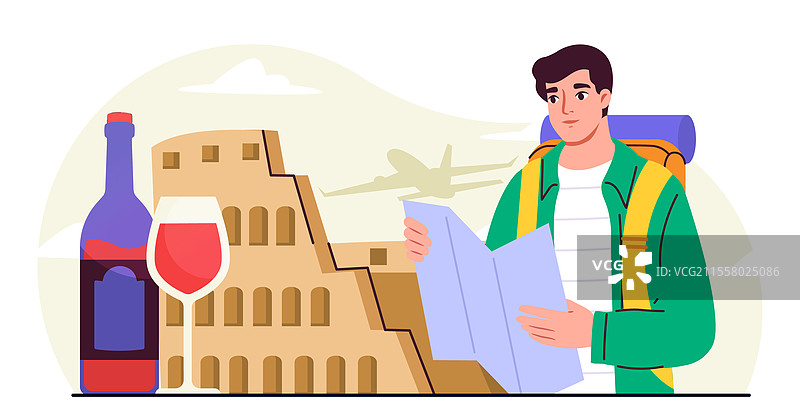 在罗马度假，背包客和地图在附近图片素材