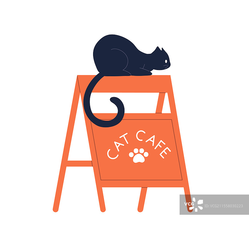 可爱的黑猫坐在广告牌上图片素材