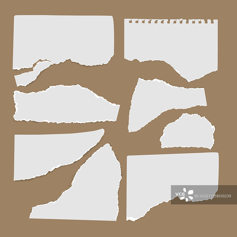 撕裂的纸张放置在棕色背景上图片素材