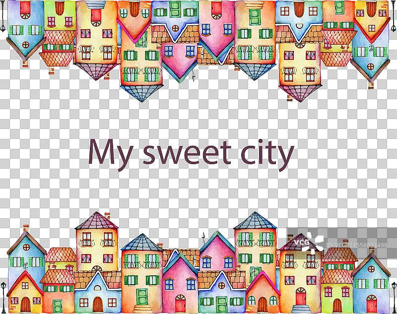 水彩手绘的小城市图片素材