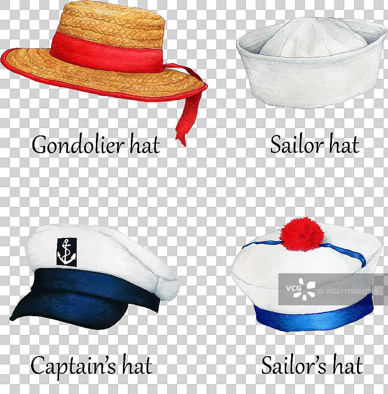 水彩手绘的水手帽套装图片素材
