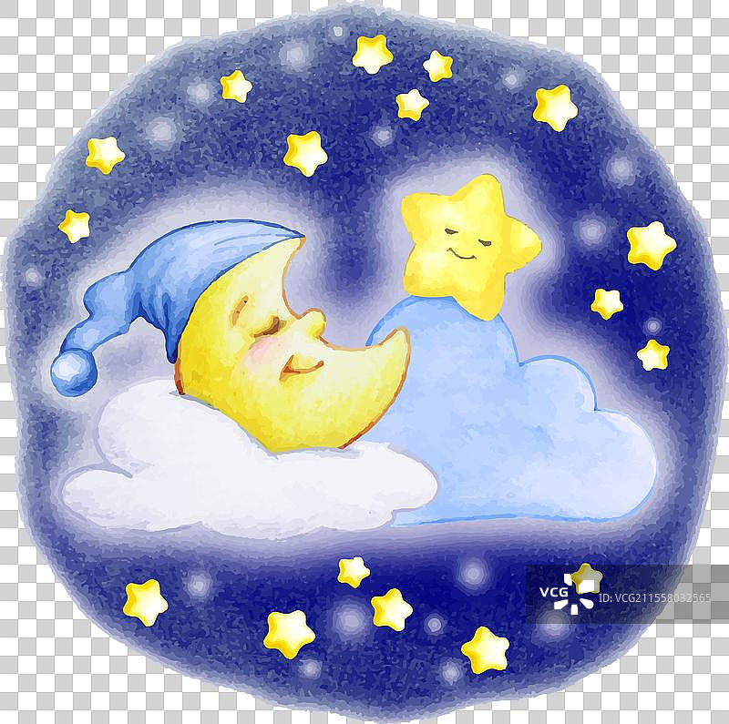 蓝色云朵上的月亮和星星图片素材