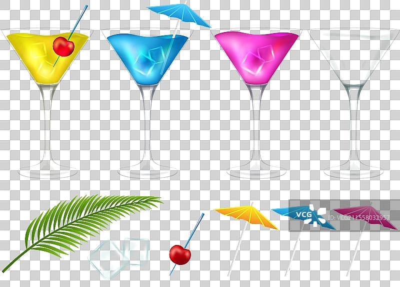 鸡尾酒装饰元素，带饮品的玻璃杯图片素材