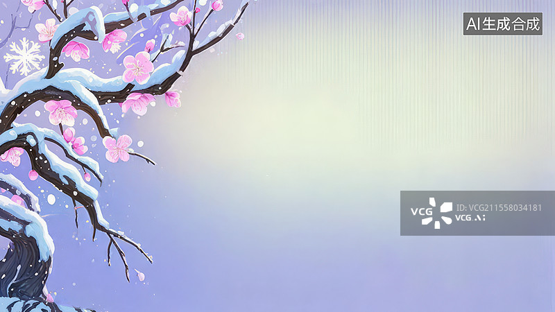 【AI数字艺术】2D卡通左上-国风仙侠-桃林夜雪东方玄幻场景——冰晶灵力纹路冰湖银芒幽光-手绘扁平风壁纸背景图片素材