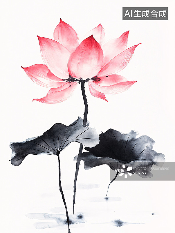 【AI数字艺术】国风水墨荷花图片素材