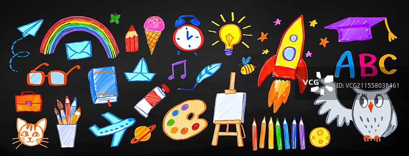 教育涂鸦在黑板背景上图片素材