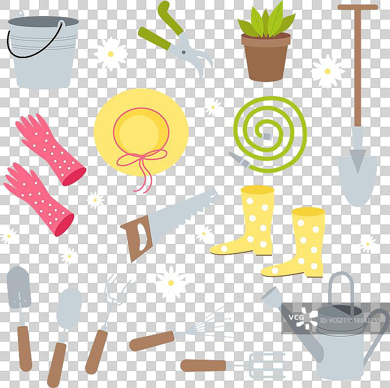 园艺工具和园丁设备套装图片素材