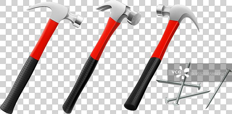 木匠的锤子和钉子，孤立在白色背景上图片素材