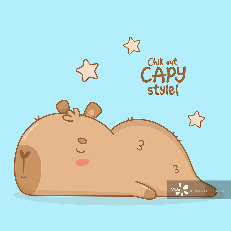 可爱的躺着睡觉的水豚搞笑卡通风格萌图图片素材