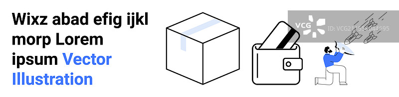 在线购物概念，包含包裹和钱包图片素材