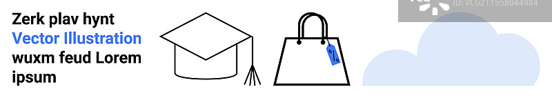 毕业帽、购物袋和云彩图片素材